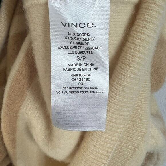 Vince Sweater Womens Small 100% Cashmere Mock Neck Cream Stripe Colorblock Boxy - Picture 8 of 11